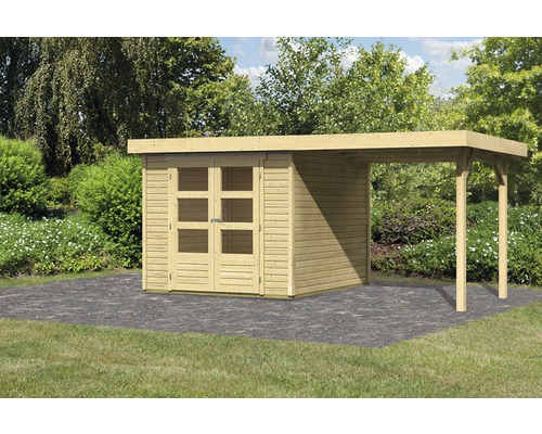 Abri de jardin Karibu Kodiak 3 avec toit en appentis 2,25 m 466x217 naturel