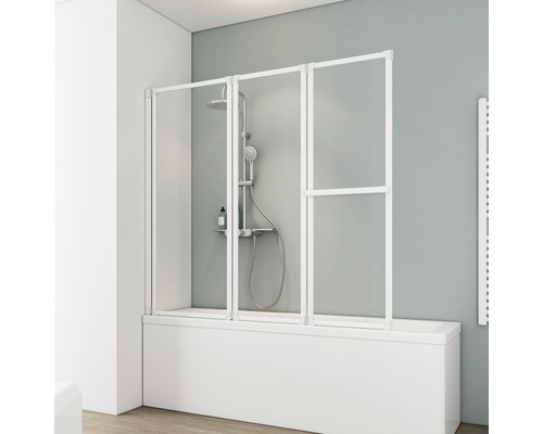 Pare-baignoire 3 pièces SCHULTE Komfort 151,8 x 140 cm verre transparent couleur de profil blanc D1410 04 01 140