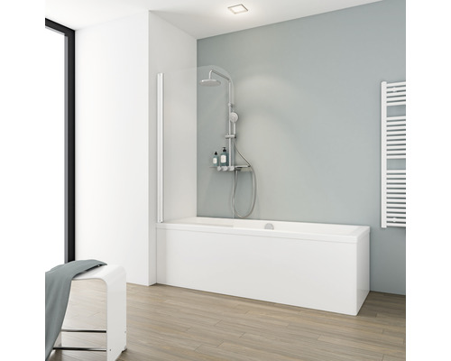 Pare-baignoire 1 pièce SCHULTE Komfort 80 x 140 cm verre transparent couleur de profil blanc D1650 04 50 140