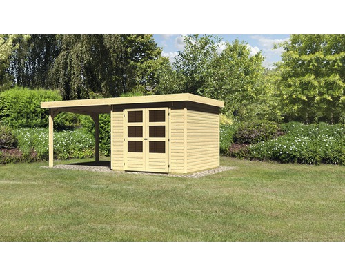 Gartenhaus Karibu Kodiak 3,5 mit Schleppdach 2,75 m 500 x 246 cm natur