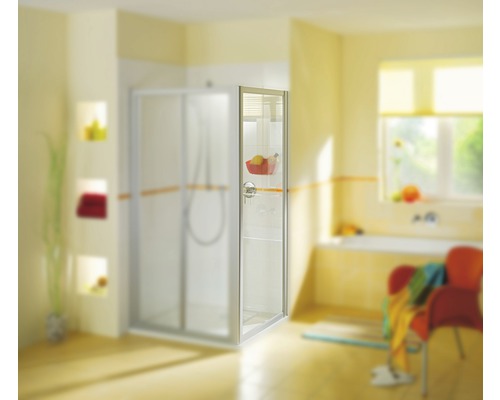 Salle de bain avec cabine de douche en verre et aluminium