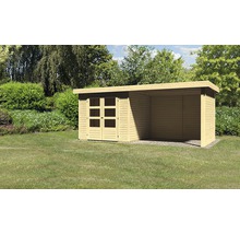 Abri de jardin en bois avec double porte et annexe dans le jardin