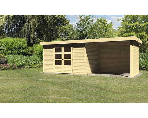 Gartenhaus Karibu Kodiak 4 mit Schleppdach 2,75 m, Rück- und Seitenwand 561 x 217 cm natur