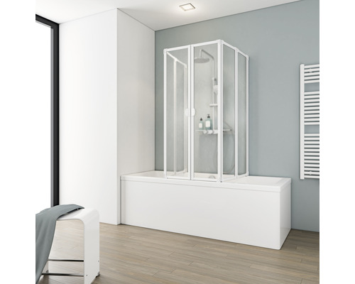Pare-baignoire 2 x 3 pièces SCHULTE Komfort 104 x 140 cm verre transparent couleur de profil blanc D1700 04 01 140