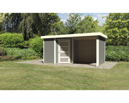 Gartenhaus Karibu Anvik 3 mit Schleppdach, Rück- und Seitenwand 433 x 217 cm terragrau