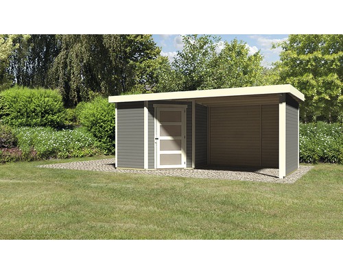 Abri de jardin Karibu Anvik 3 avec toit en appentis, panneau latéral et arrière 472x217 cm gris terre cuite