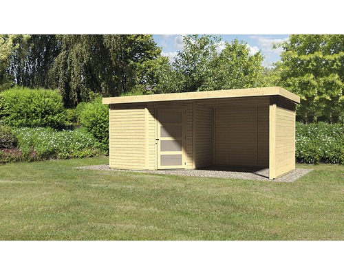 Abri de jardin Karibu Anvik 5 avec toit en appentis, panneau latéral et arrière 501x246 cm naturel