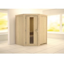 Sauna modulaire Karibu Larina sans poêle et couronne avec porte en bois avec verre à isolation thermique-thumb-0