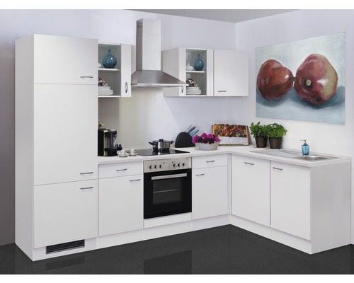 Cuisine en angle équipée Flex Well Wito 280 cm façade blanche mate, corps blanc variante réversible démonté