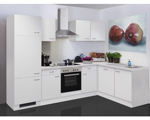 Cuisine en angle équipée Flex Well Wito 280 cm façade blanche mate, corps blanc variante réversible démonté