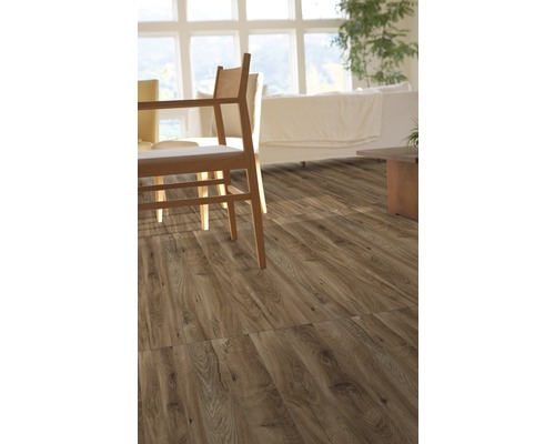 Intérieur avec revêtement de sol imitation bois, chaises et canapé