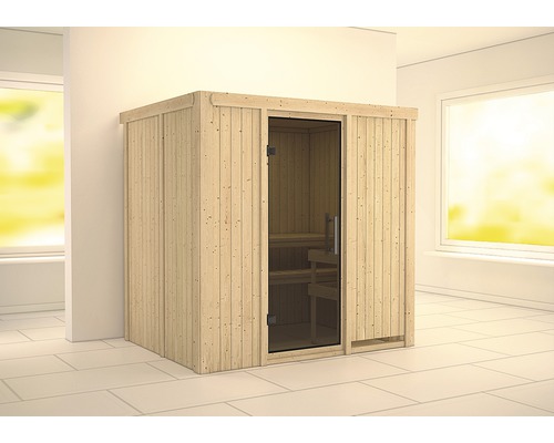 Sauna modulaire Karibu Bodina sans poêle et couronne avec porte entièrement vitrée coloris graphite