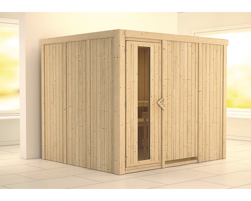 Sauna modulaire Karibu Gobina sans poêle et couronne avec porte en bois et verre à isolation thermique
