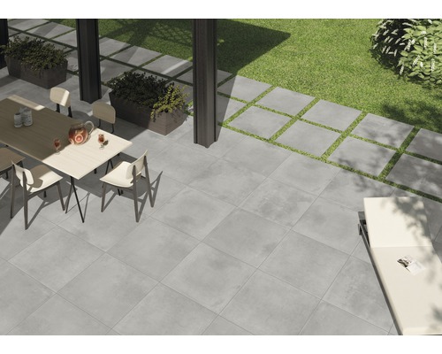 Dalle de terrasse en grès cérame fin FLAIR STONE Concrete gris bord rectifié 75 x 75 x 2 cm Dalle de terrasse en grès cérame fin FLAIR STONE Concrete gris bord rectifié 75 x 75 x 2 cm