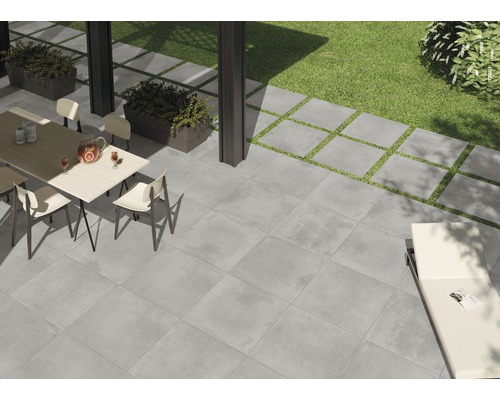 Dalle de terrasse en grès cérame fin FLAIR STONE Concrete gris bord  rectifié 75 x 75 x 2 cm - HORNBACH Luxembourg