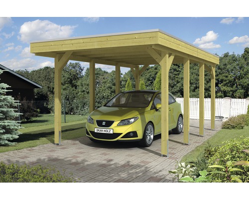 Einzelcarport SKAN HOLZ Friesland 314x555 cm mit Aluminium-Dach tauchimprägniert