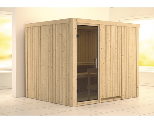 Sauna modulaire Karibu Gobina sans poêle et couronne avec porte entièrement vitrée coloris graphite
