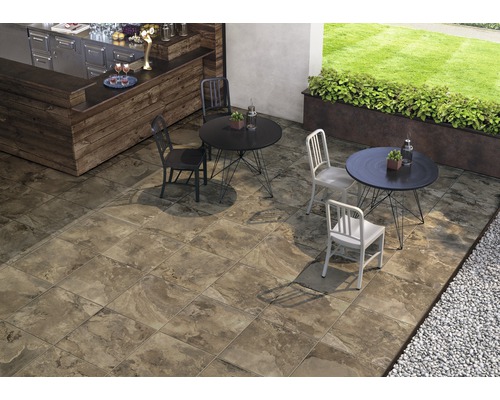 Dalle de terrasse FLAIRSTONE en grès cérame fin Stone brun bords rectifiés 60 x 60 x 2 cm