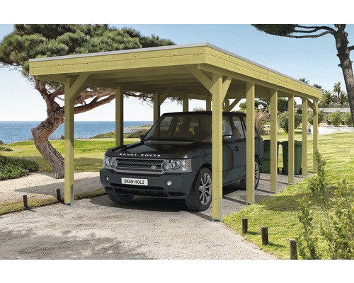 Carport pour un véhicule Skanholz Friesland 314 x 860 cm, toit en aluminium, imprégné par immersion