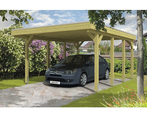 Carport pour un véhicule Skanholz Friesland 397 x 555 cm, toit en aluminium, imprégné par immersion