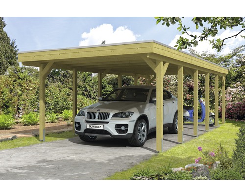 Carport pour un véhicule Friesland 397 x 860 cm, toit en aluminium, imprégné par immersion