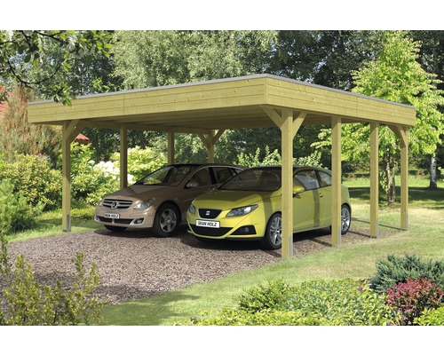 Carport pour deux véhicules Friesland 557 x 555 cm, toit en aluminium, imprégné par immersion