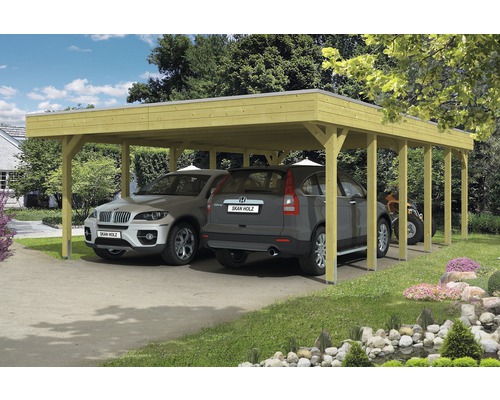 Carport pour deux véhicules Friesland 557 x 860 cm, toit en aluminium, imprégné par immersion