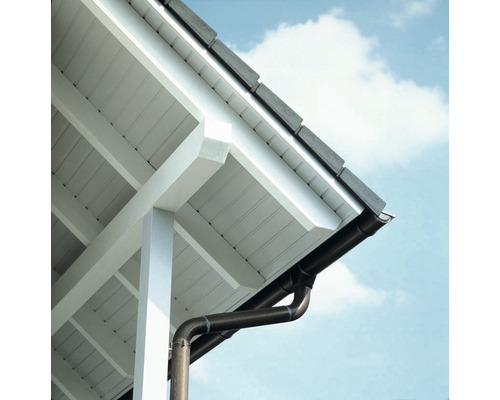 Nahaufnahme einer Dachrinne an einem Hausdach