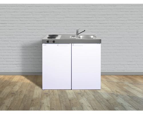Cuisine compacte avec plaque de cuisson, évier et meuble bas pour petites cuisines