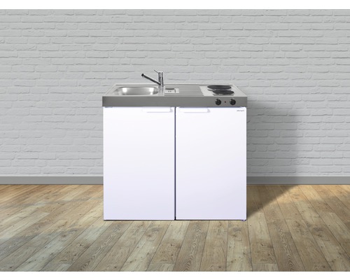 Mini-cuisine avec évier, plaque de cuisson et réfrigérateur