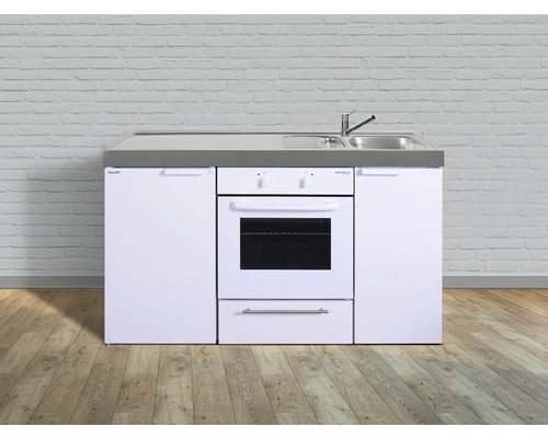 Stengel-Küchen Singleküche mit Geräten Kitchenline 150 cm weiß glänzend montiert Variante rechts