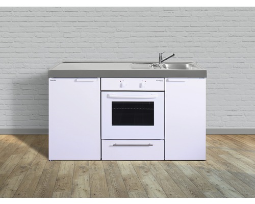 Cuisine de célibataire équipée Stengel-Küchen Kitchenline 150 cm façade blanche brillante , corps blanc variante à droite