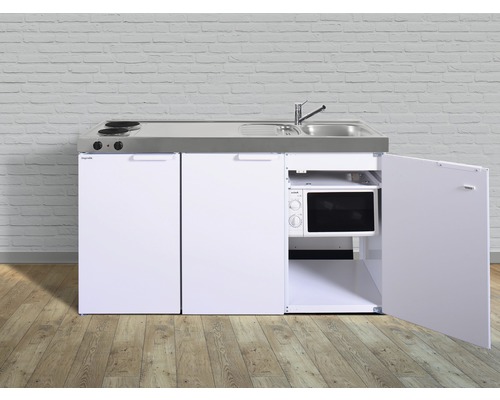 Stengel-Küchen Singleküche mit Geräten Kitchenline 150 cm weiß glänzend montiert Variante rechts