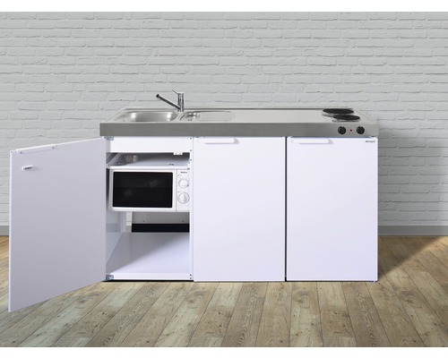 Stengel-Küchen Singleküche mit Geräten Kitchenline 150 cm weiß glänzend montiert Variante links