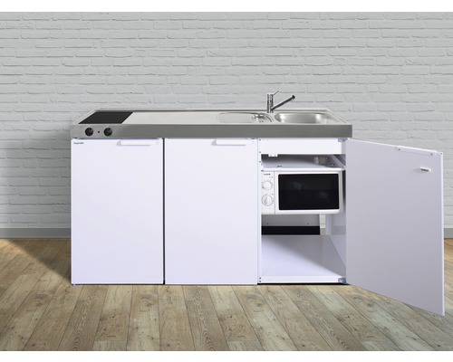 Stengel-Küchen Singleküche mit Geräten Kitchenline 150 cm weiß glänzend montiert Variante rechts