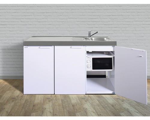 Cuisine de célibataire équipée Stengel-Küchen Kitchenline 150 cm façade blanche brillante , corps blanc variante à droite