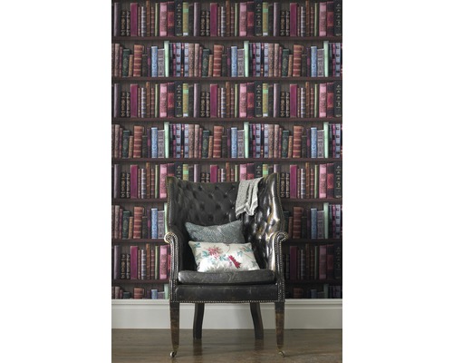 Bibliothek Tapete mit Sessel und Kissen