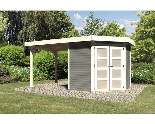 Abri de jardin Karibu Grünwald 3 avec toit en appentis de 2,2 m 437x217 cm gris terre cuite