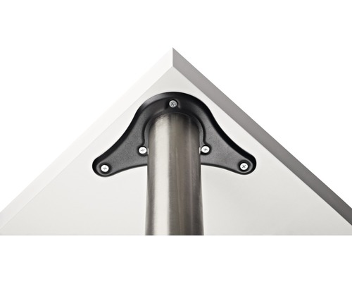 Detailansicht einer Tischplatte mit Tischbeinbefestigung