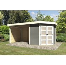 Gartenhaus Karibu Grünwald 3 mit Schleppdach 2,6 m, Seiten- und Rückwand 504,5 x 238 cm terragrau