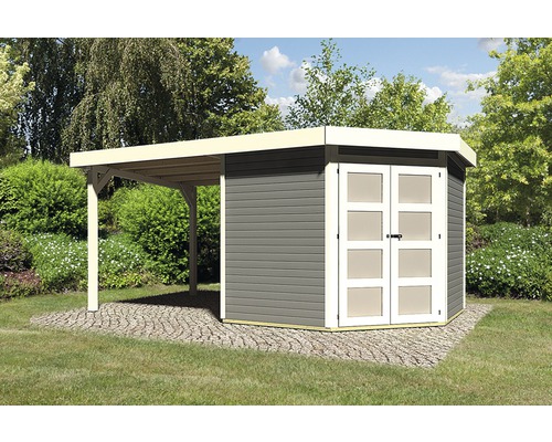 Gartenhaus Karibu Grünwald 5 mit Schleppdach 2,2 m 462 x 246 cm terragrau