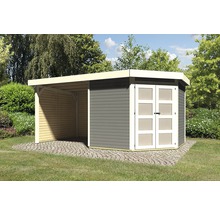 Gartenhaus Karibu Grünwald 5 mit Schleppdach 2,2 m, Seiten- & Rückwand 492,5 x 262 cm terragrau