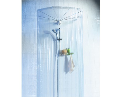 Structure parapluie Spirella Ombrella avec tringlerie et rideau de douche 200x170 cm transparent