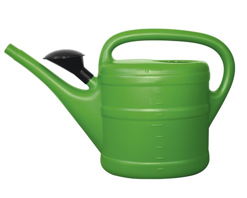 Grüne Gießkanne mit schwarzem Brausekopf