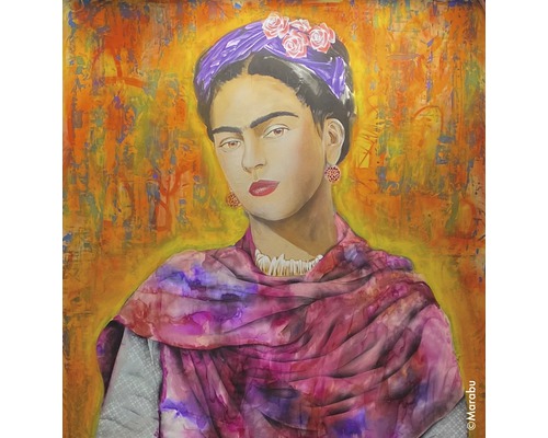 Portrait peint d''une femme avec des fleurs dans les cheveux et un châle autour des épaules