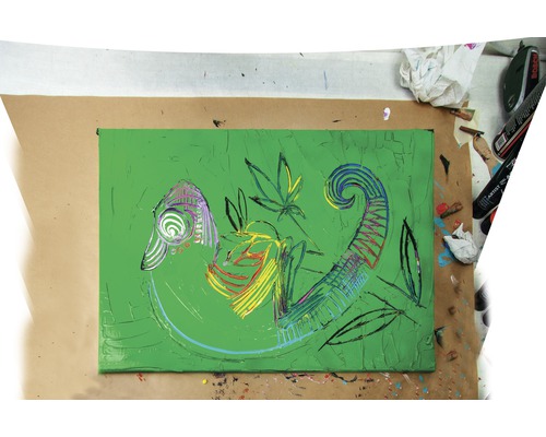 Peinture représentant une abstraction d''un caméléon sur toile