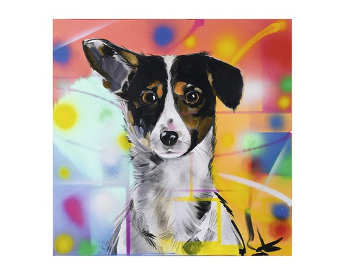 Peinture d''un chien sur toile avec fond abstrait