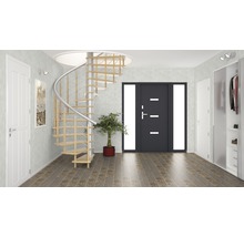 Eingangsbereich mit Wendeltreppe, Haustür und Garderobenschrank