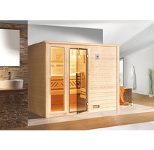 Sauna en bois massif Weka Bergen GTF taille 3 avec poêle 7,5 kW et commande numérique, avec fenêtre et porte entièrement vitrée couleur graphite-thumb-0