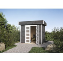 Blockbohlenhaus SKAN HOLZ Venlo 1 mit Fußboden 290 x 290 cm schiefergrau
